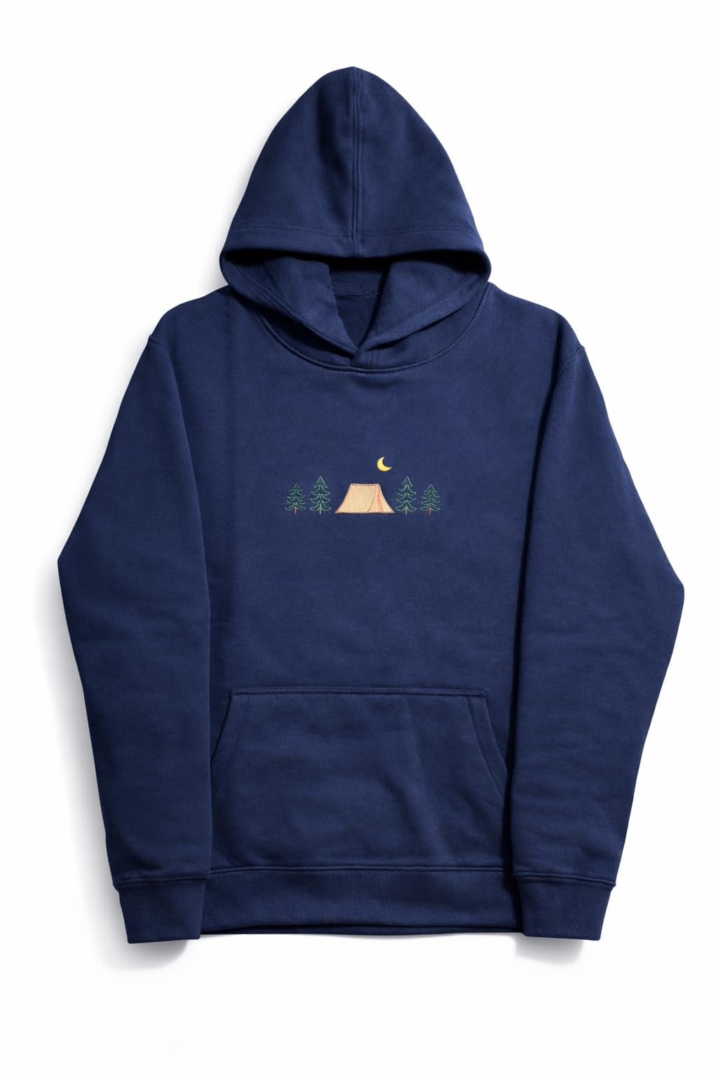 CLOVISX Nightfall Camp Embroidery Hoodie (Royal Midnight) – 380 GSM Heavyweight Fleece Unisex Pullover, 80/20 Cotton Blend, Kangaroo Pocket