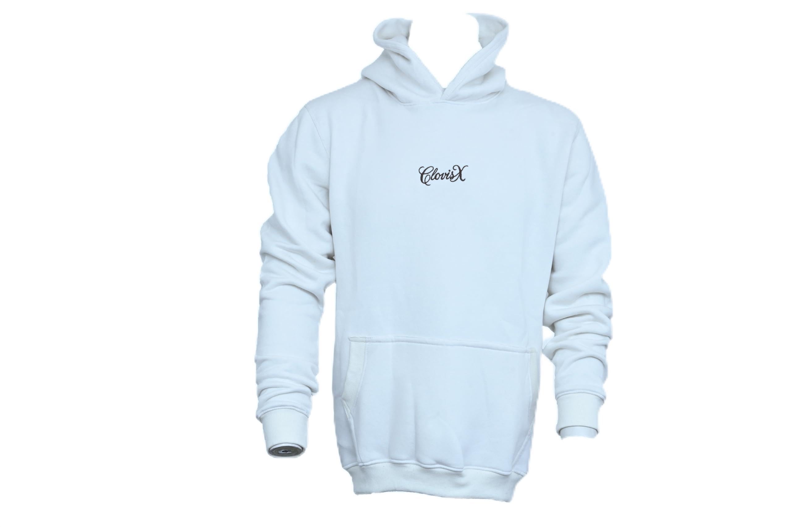 CLOVISX Signature Script Embroidery Hoodie (Porcelain Ivory) – 380 GSM Heavyweight Fleece Unisex Pullover, 80/20 Cotton Blend, Kangaroo Pocket