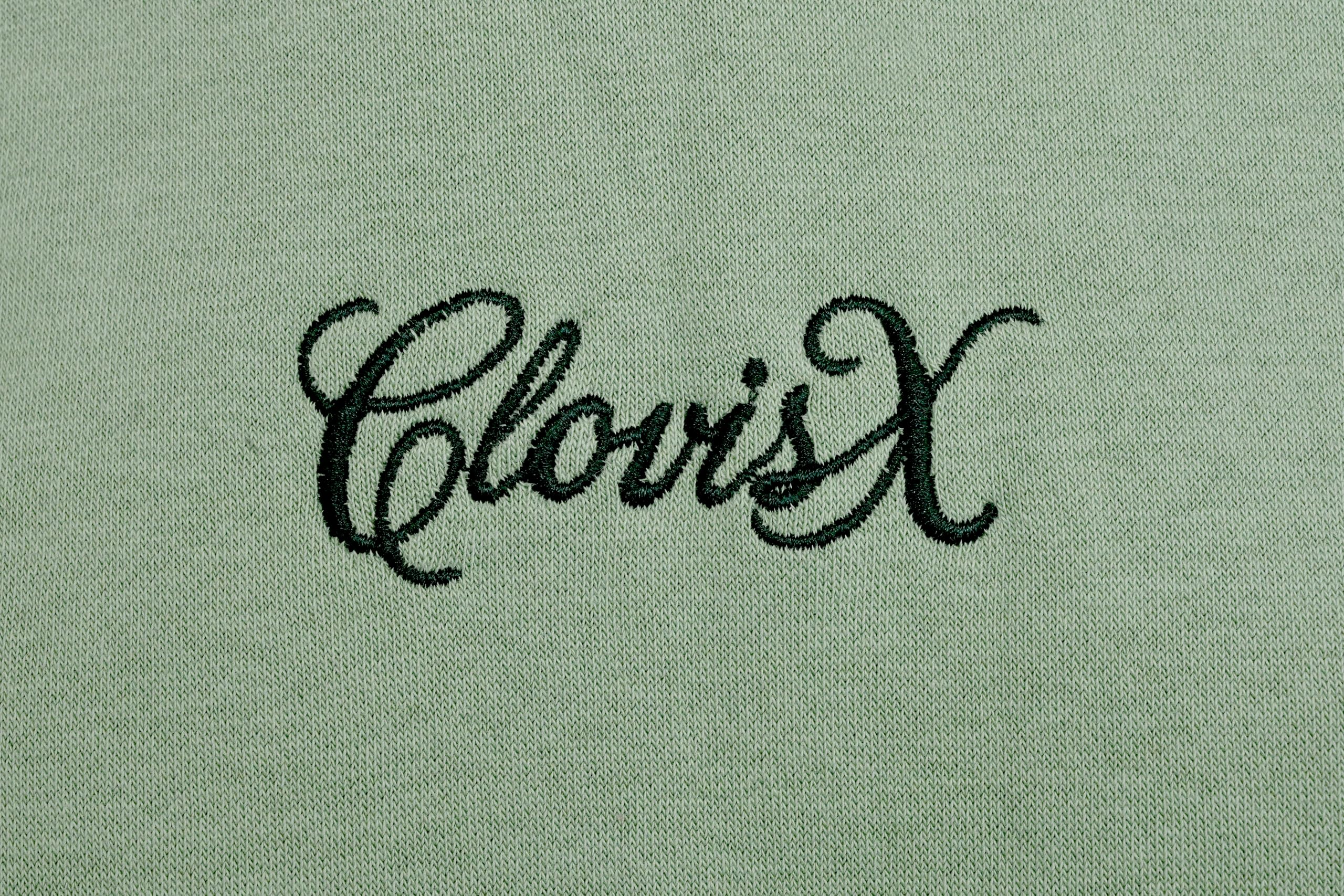 CLOVISX Signature Script Embroidery Hoodie (Soft Sage) – 380 GSM Heavyweight Fleece Unisex Pullover, 80/20 Cotton Blend, Kangaroo Pocket