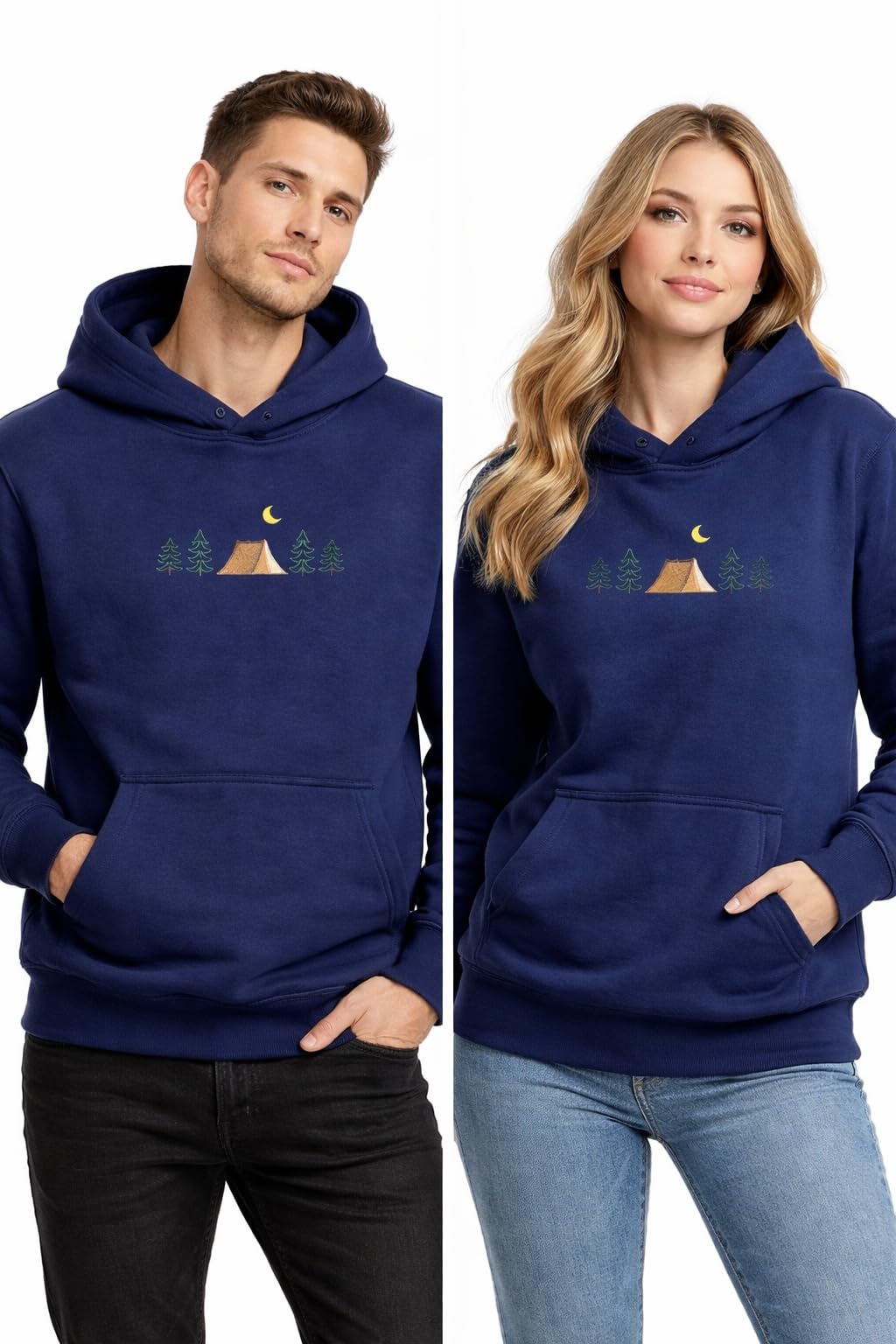 CLOVISX Nightfall Camp Embroidery Hoodie (Royal Midnight) – 380 GSM Heavyweight Fleece Unisex Pullover, 80/20 Cotton Blend, Kangaroo Pocket