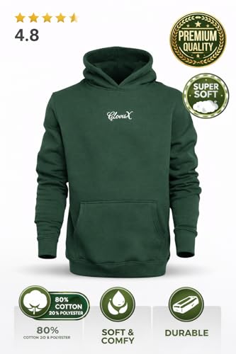 CLOVISX Signature Script Embroidery Hoodie (Emerald Forest) – 380 GSM Heavyweight Fleece Unisex Pullover, 80/20 Cotton Blend, Kangaroo Pocket
