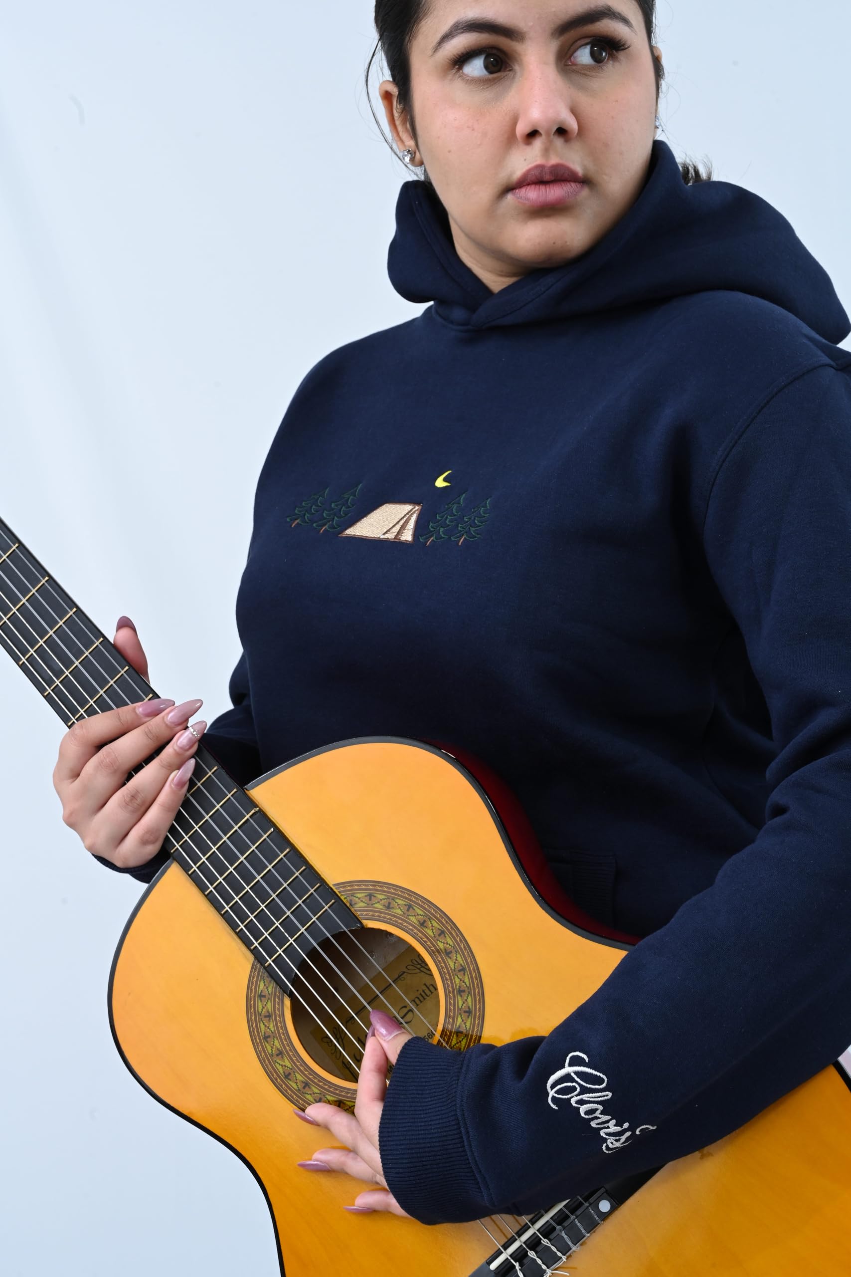 CLOVISX Nightfall Camp Embroidery Hoodie (Royal Midnight) – 380 GSM Heavyweight Fleece Unisex Pullover, 80/20 Cotton Blend, Kangaroo Pocket