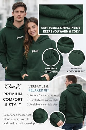 CLOVISX Signature Script Embroidery Hoodie (Emerald Forest) – 380 GSM Heavyweight Fleece Unisex Pullover, 80/20 Cotton Blend, Kangaroo Pocket