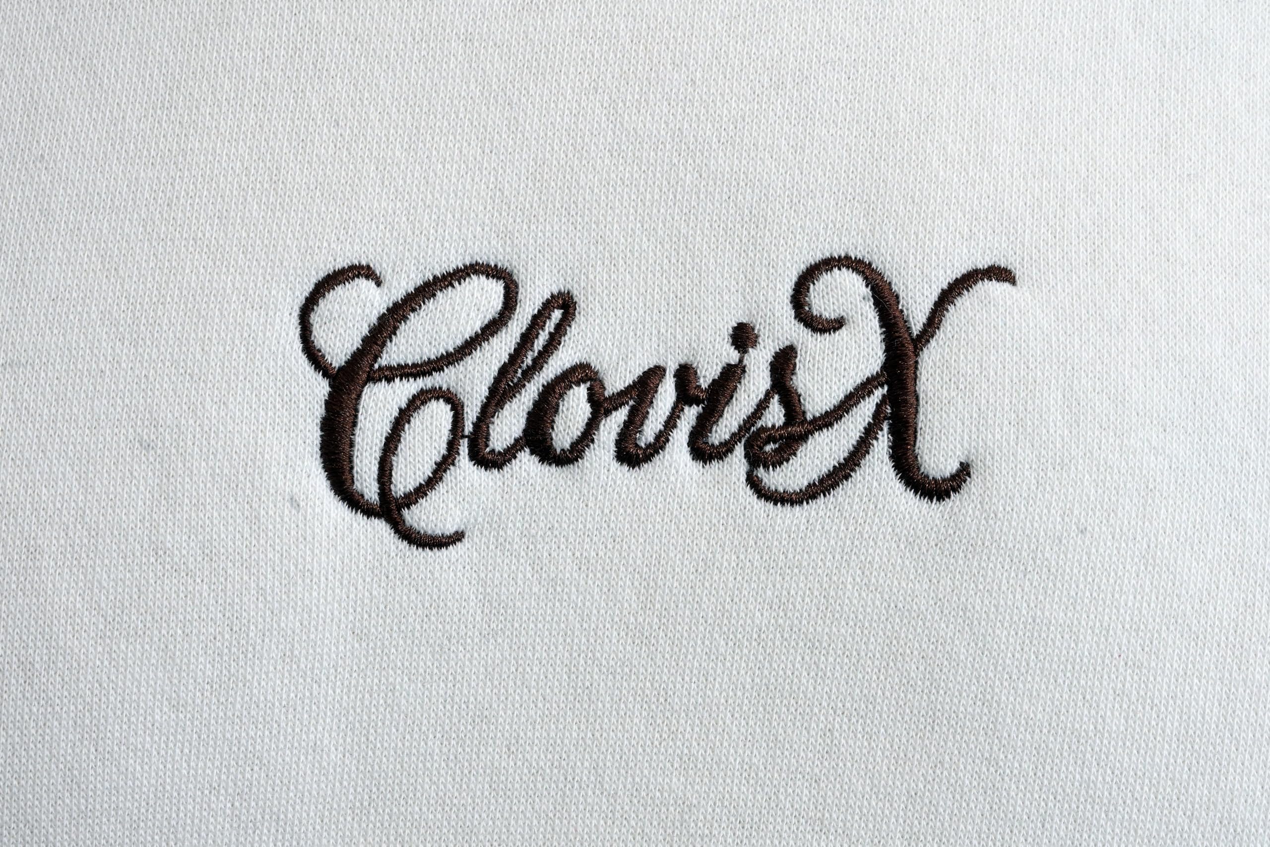 CLOVISX Signature Script Embroidery Hoodie (Porcelain Ivory) – 380 GSM Heavyweight Fleece Unisex Pullover, 80/20 Cotton Blend, Kangaroo Pocket