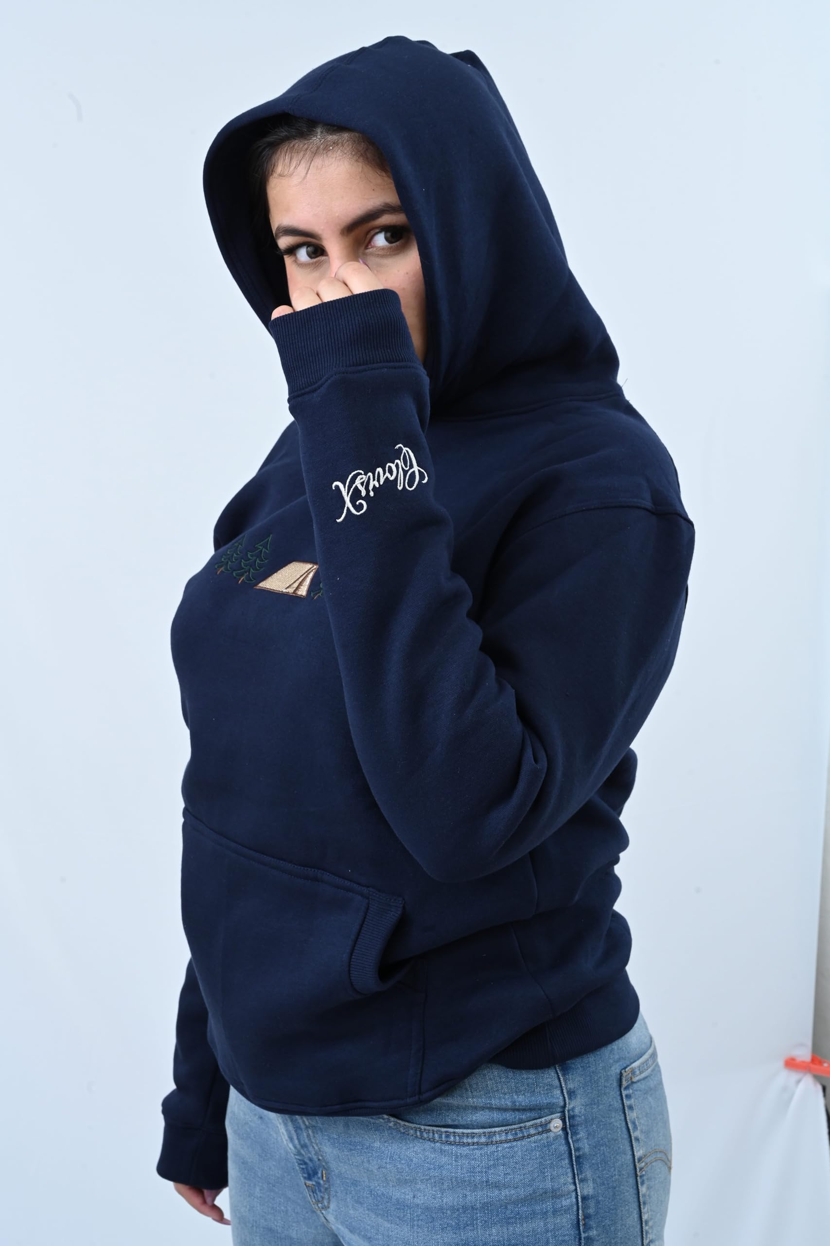 CLOVISX Nightfall Camp Embroidery Hoodie (Royal Midnight) – 380 GSM Heavyweight Fleece Unisex Pullover, 80/20 Cotton Blend, Kangaroo Pocket