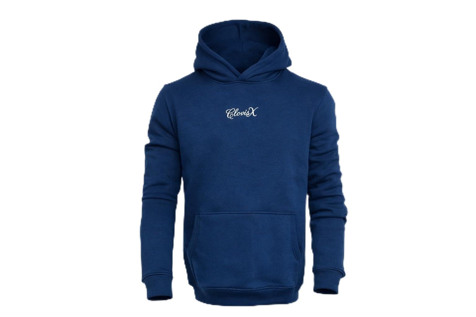 CLOVISX Signature Script Embroidery Hoodie (Royal Midnight) – 380 GSM Heavyweight Fleece Unisex Pullover, 80/20 Cotton Blend, Kangaroo Pocket