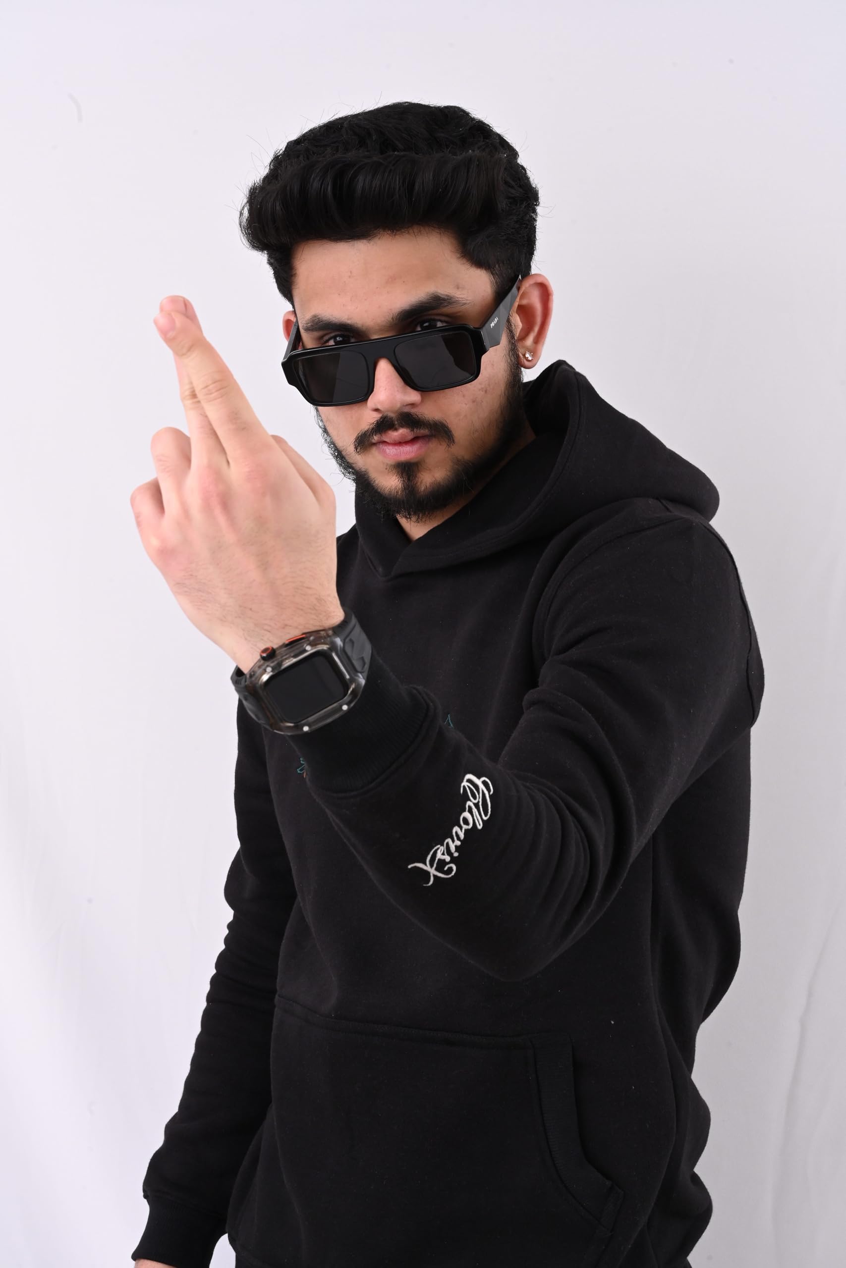 CLOVISX Nightfall Camp Embroidery Hoodie (Onyx Black) – 380 GSM Heavyweight Fleece Unisex Pullover, 80/20 Cotton Blend, Kangaroo Pocket