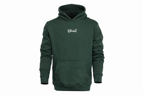 CLOVISX Signature Script Embroidery Hoodie (Emerald Forest) – 380 GSM Heavyweight Fleece Unisex Pullover, 80/20 Cotton Blend, Kangaroo Pocket