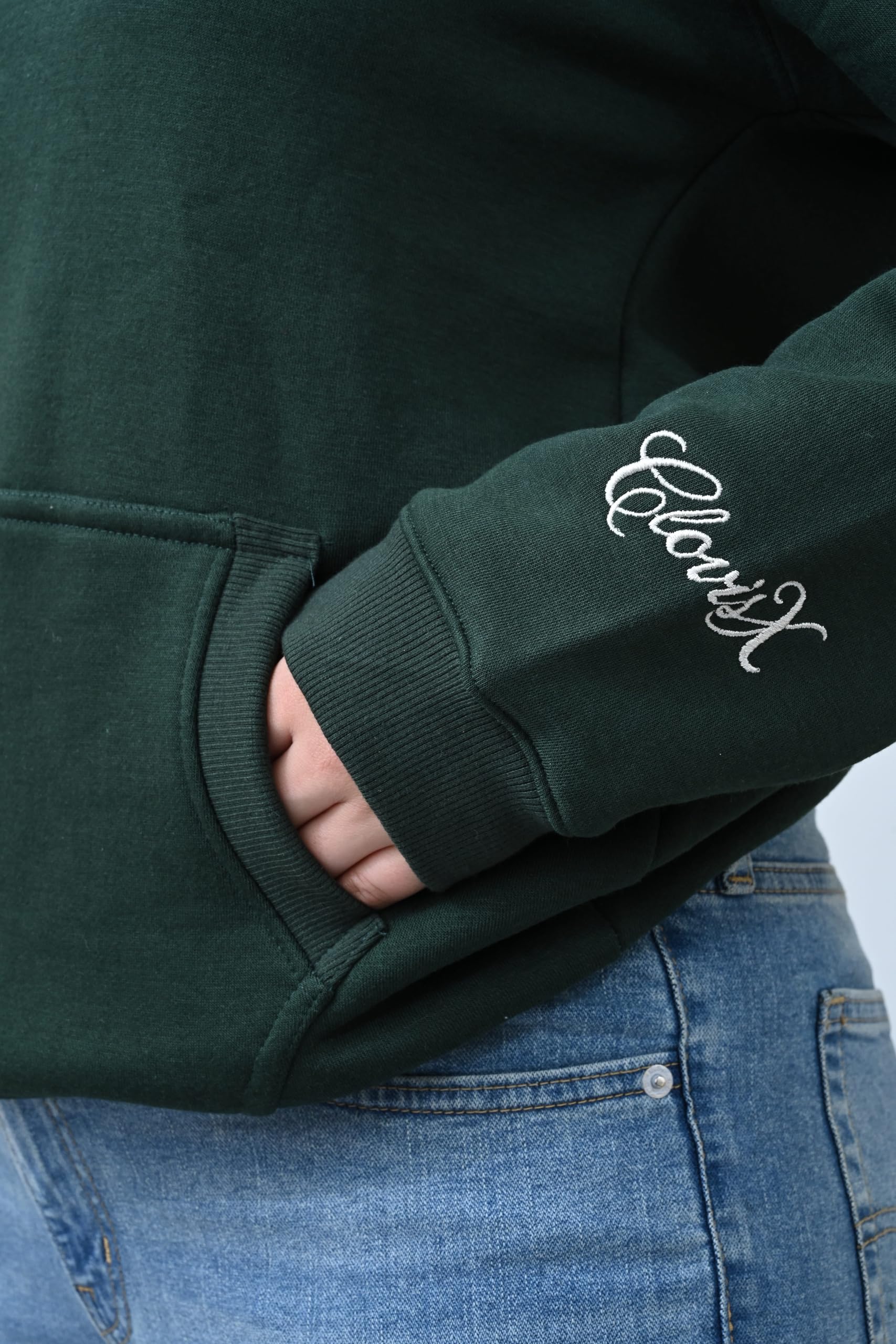 CLOVISX Nightfall Camp Embroidery Hoodie (Emerald Forest) – 380 GSM Heavyweight Fleece Unisex Pullover, 80/20 Cotton Blend, Kangaroo Pocket